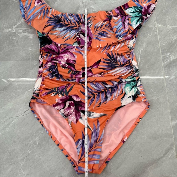 Women’s Liz Claiborne Floral Ruffle Ruched Padded One Piece Swimsuit Size 12 - Picture 15 of 16